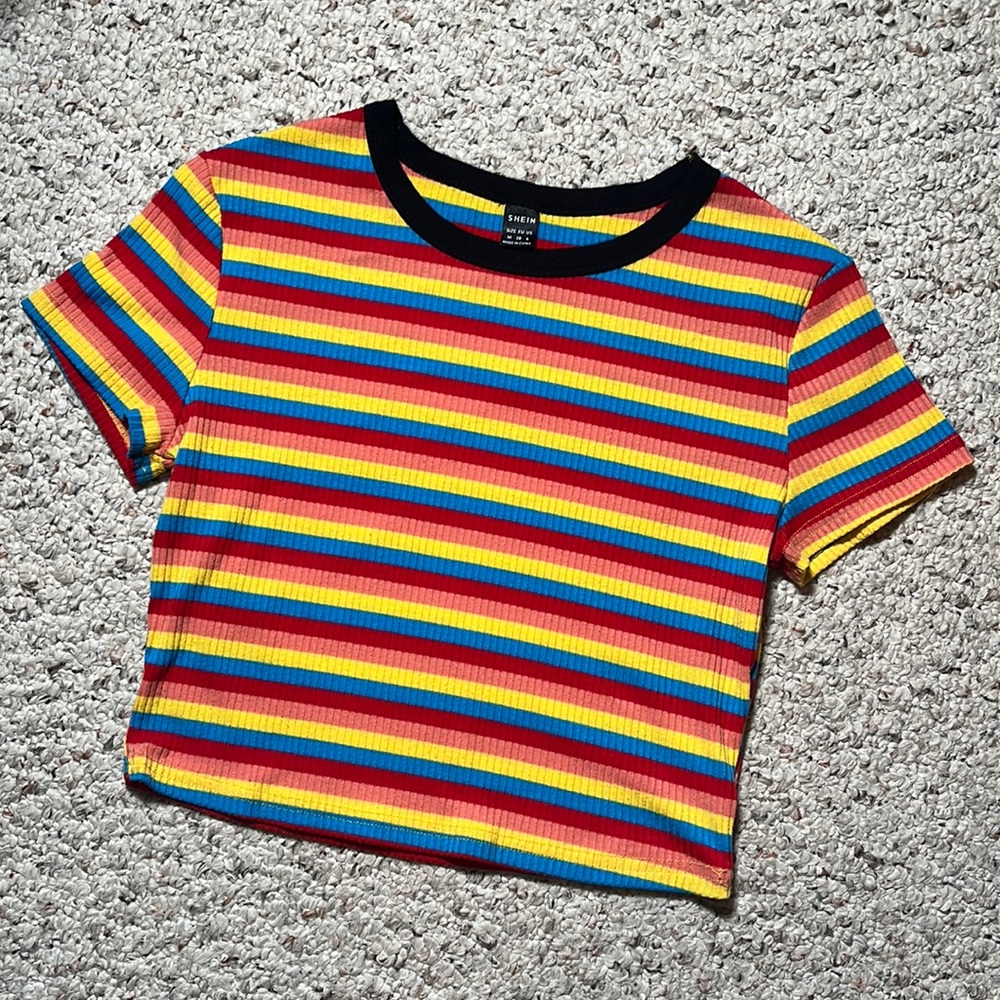 SHEIN Crop top Stripes Red Blue Yellow Girl size M